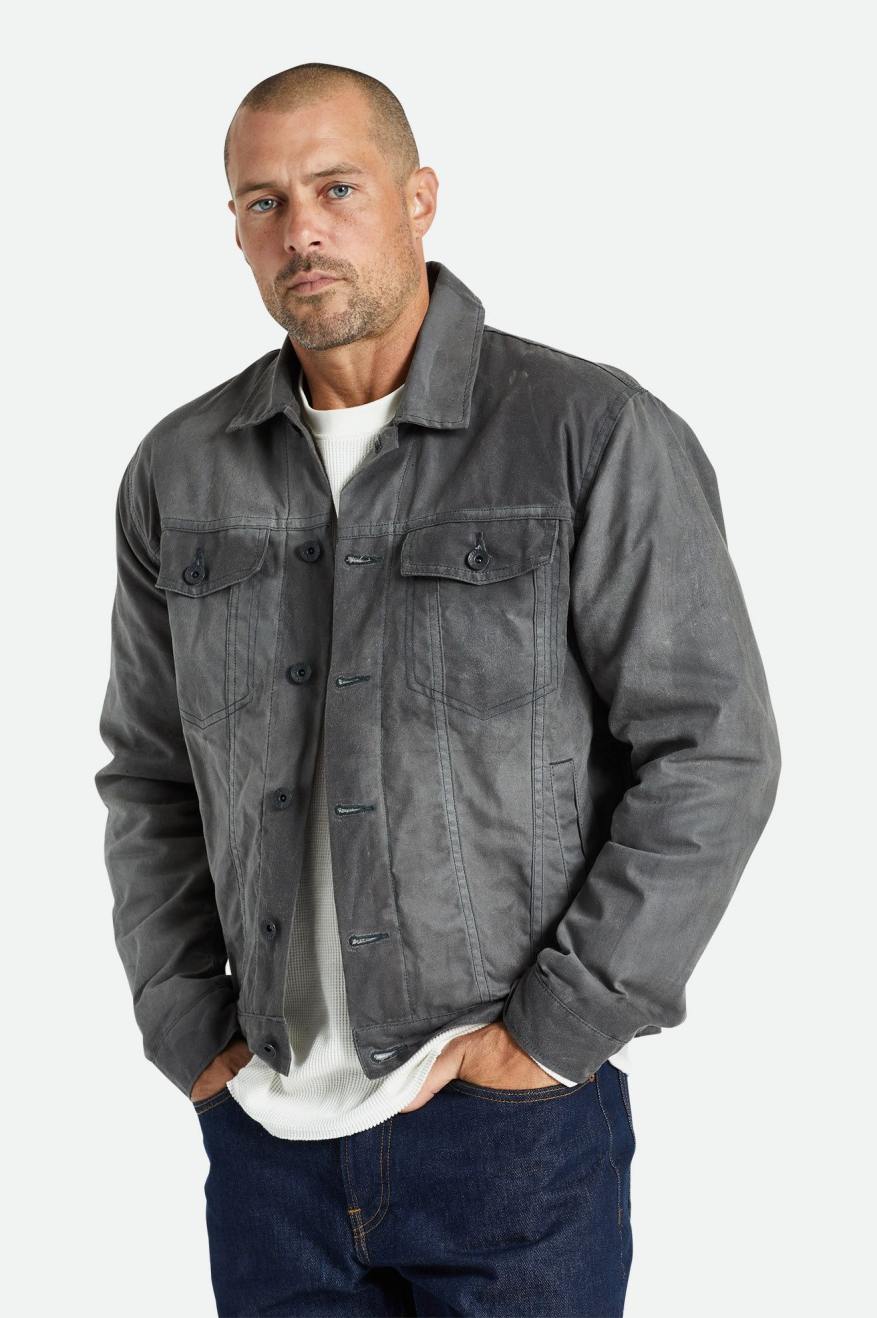 Chaquetas Brixton Cable Reserve Waxed Lona Trucker Hombre Gris | GISQYZ641