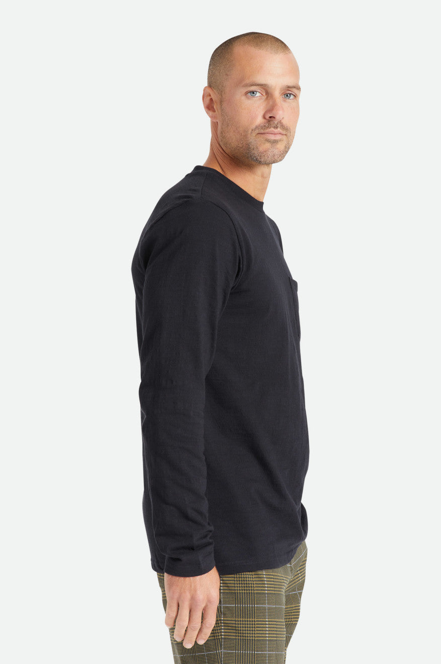 Prendas De Punto Brixton Basic Slub L/S Pocket Hombre Negras | DNGZWC843