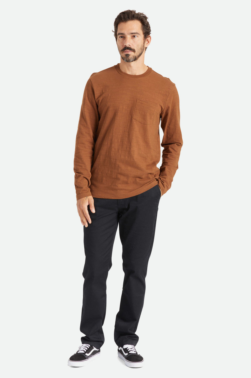 Prendas De Punto Brixton Basic Slub L/S Pocket Hombre Marrones | VTJRYH579