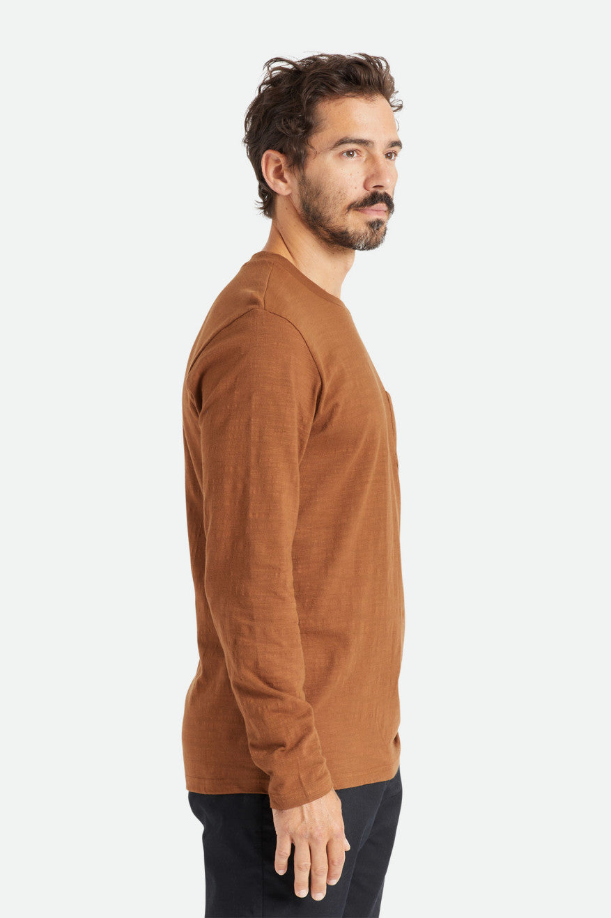 Prendas De Punto Brixton Basic Slub L/S Pocket Hombre Marrones | VTJRYH579