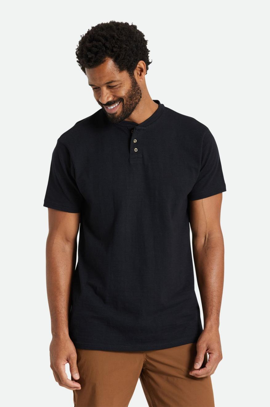 Prendas De Punto Brixton Basic Slub S/S Henley Hombre Negras | RCMYKT153