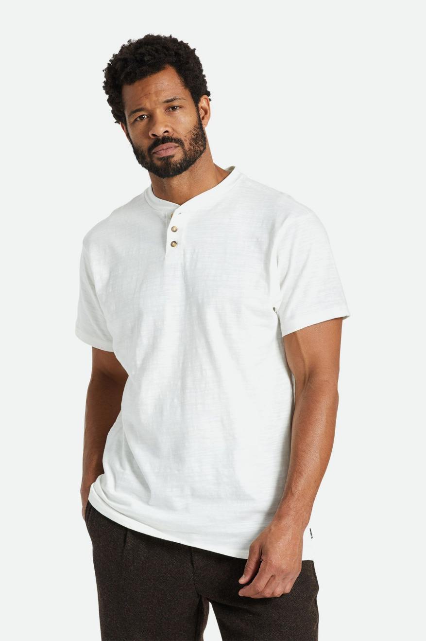 Prendas De Punto Brixton Basic Slub S/S Henley Hombre Blancas | SVDFYO236