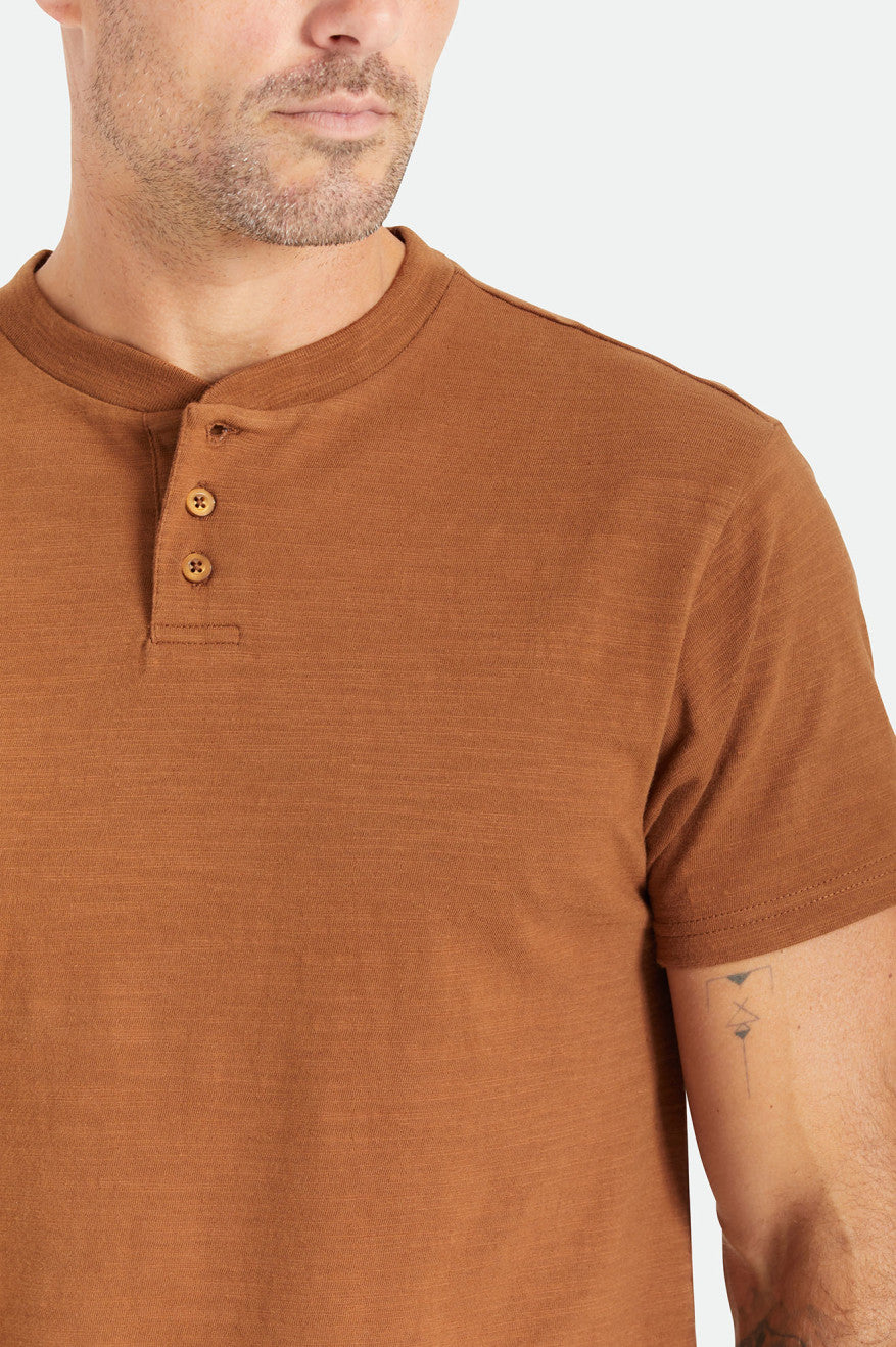 Prendas De Punto Brixton Basic Slub S/S Henley Hombre Marrones | XDUYQN396