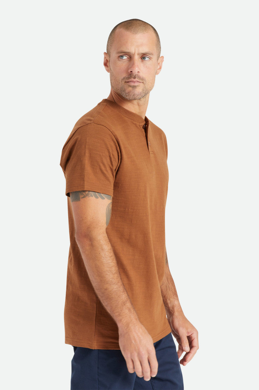 Prendas De Punto Brixton Basic Slub S/S Henley Hombre Marrones | XDUYQN396