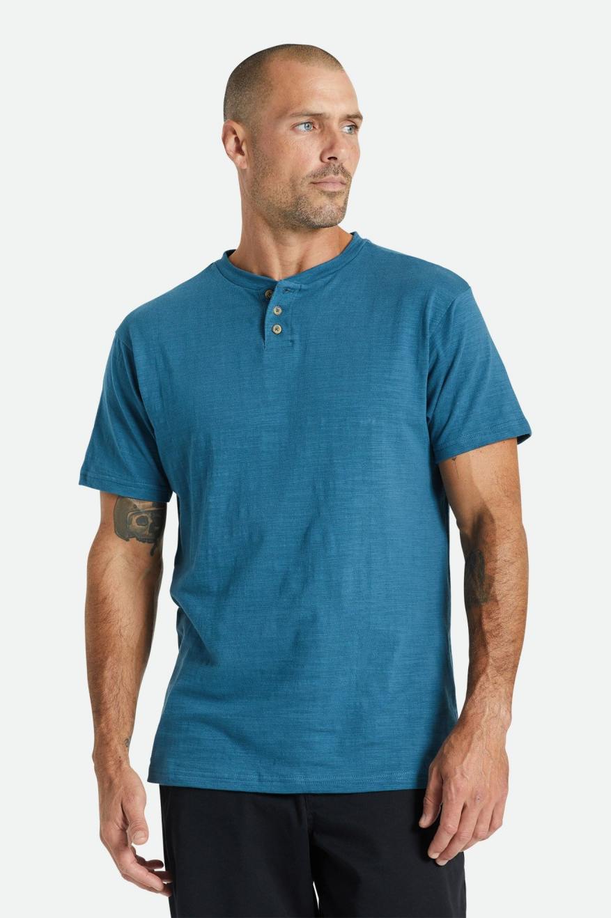 Prendas De Punto Brixton Basic Slub S/S Henley Hombre Turquesa | XWBOZQ450