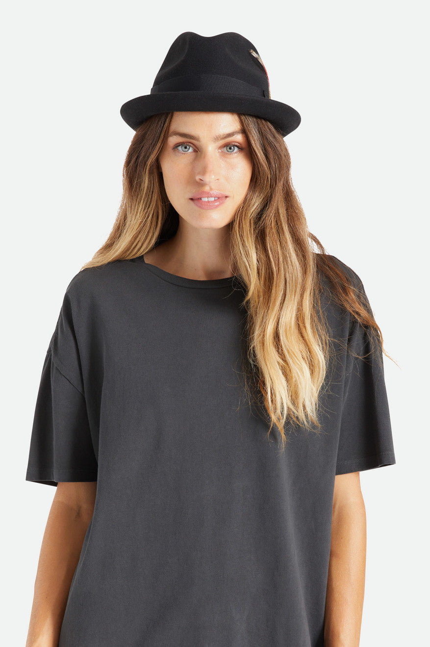 Sombreros De Fieltro Brixton Gain Fedora Mujer Negras | DVRTKO134