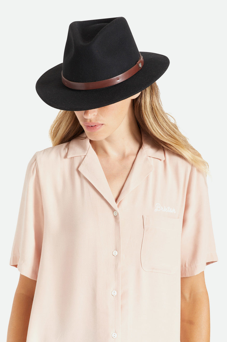 Sombreros De Fieltro Brixton Messer Fedora Mujer Negras | EZKBOX319