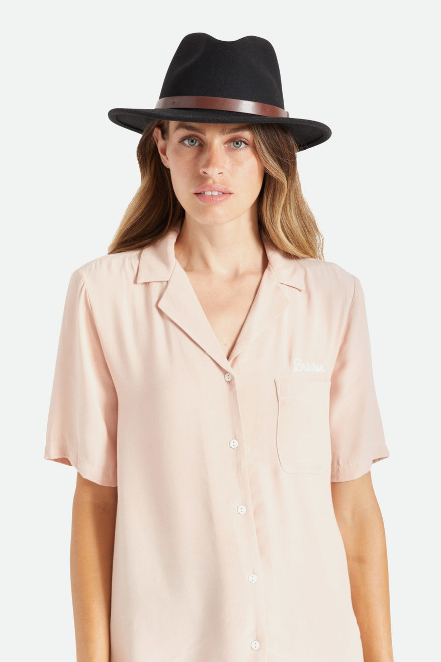 Sombreros De Fieltro Brixton Messer Fedora Mujer Negras | EZKBOX319