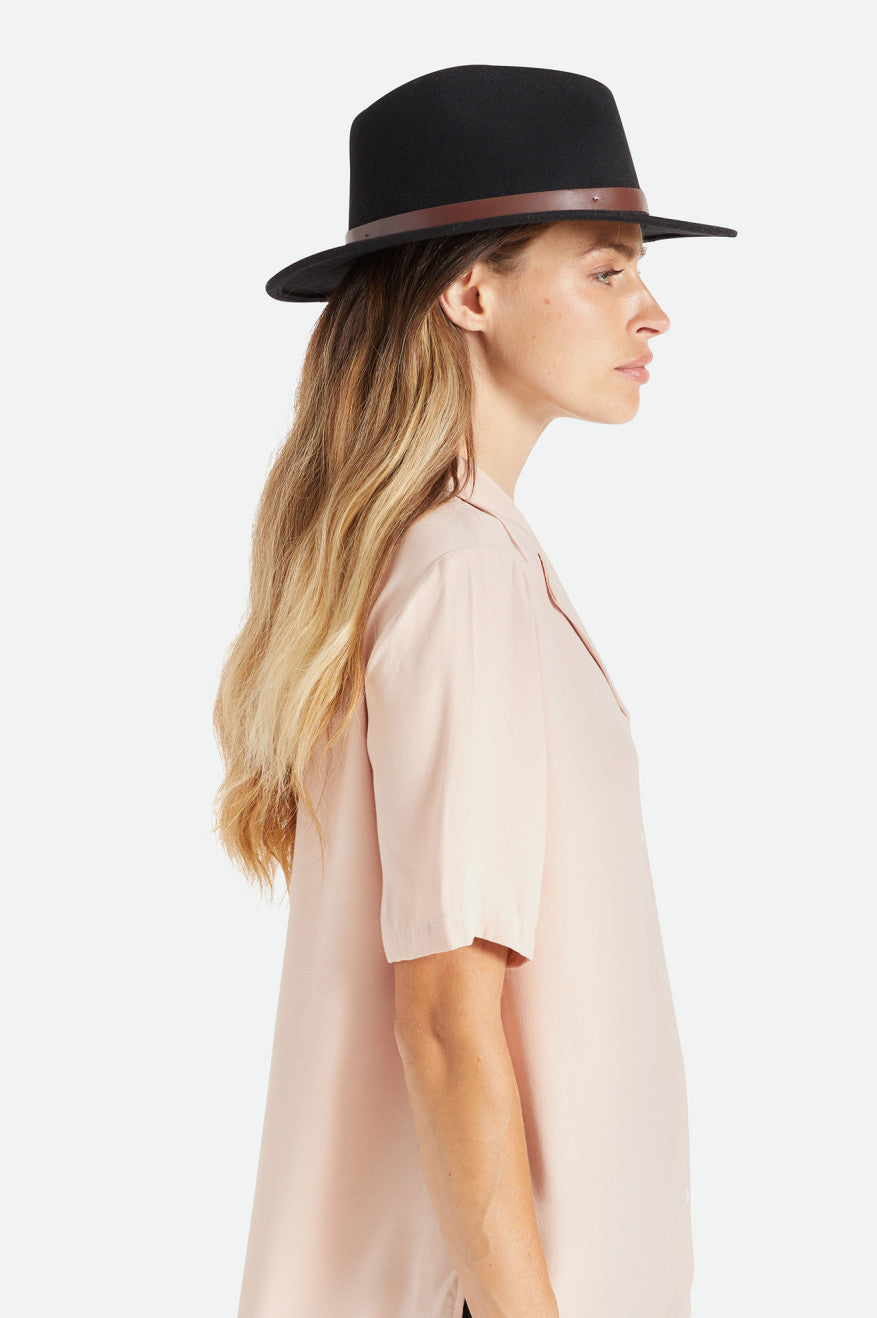 Sombreros De Fieltro Brixton Messer Fedora Mujer Negras | EZKBOX319