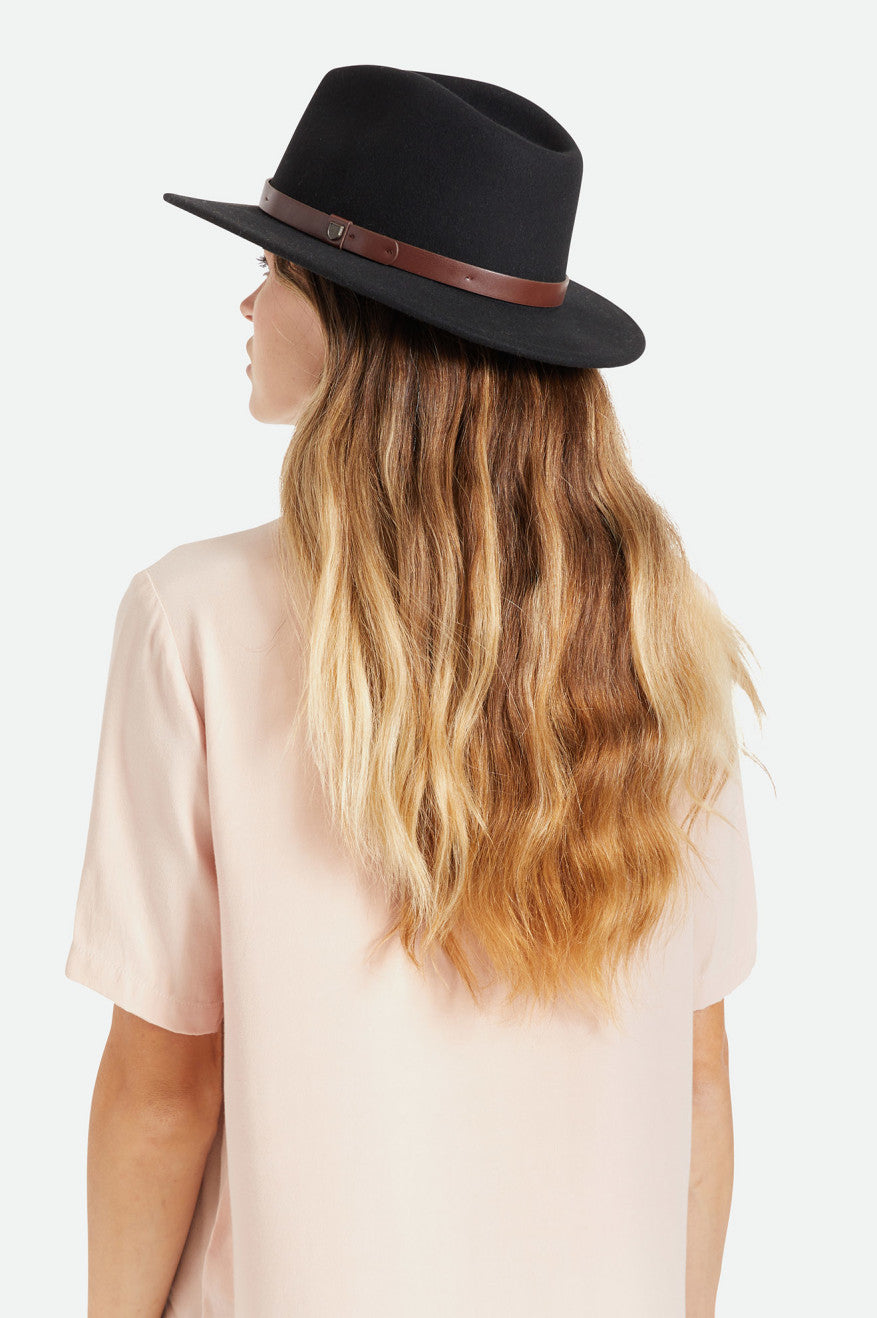 Sombreros De Fieltro Brixton Messer Fedora Mujer Negras | EZKBOX319