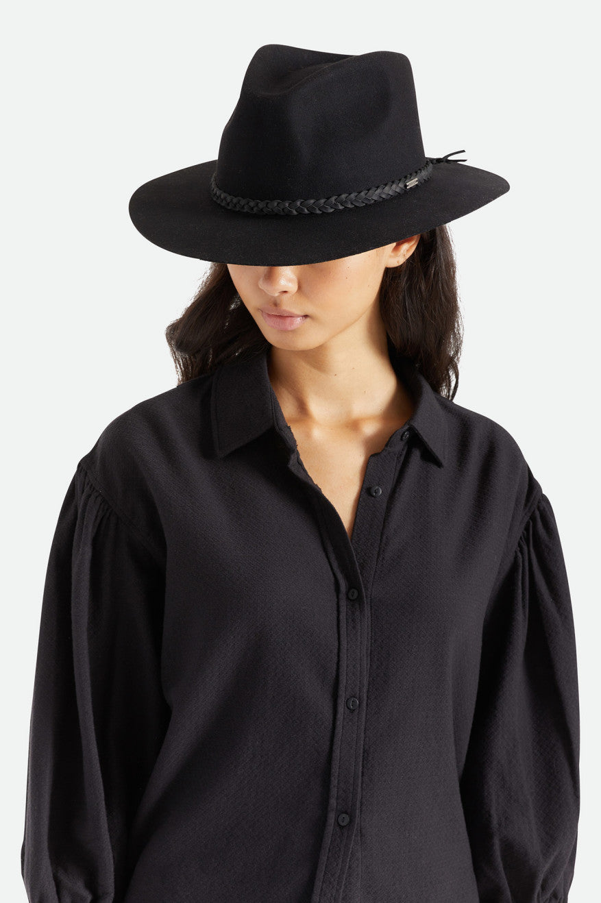 Sombreros De Fieltro Brixton Messer Western Fedora Mujer Negras | FYEKRX782