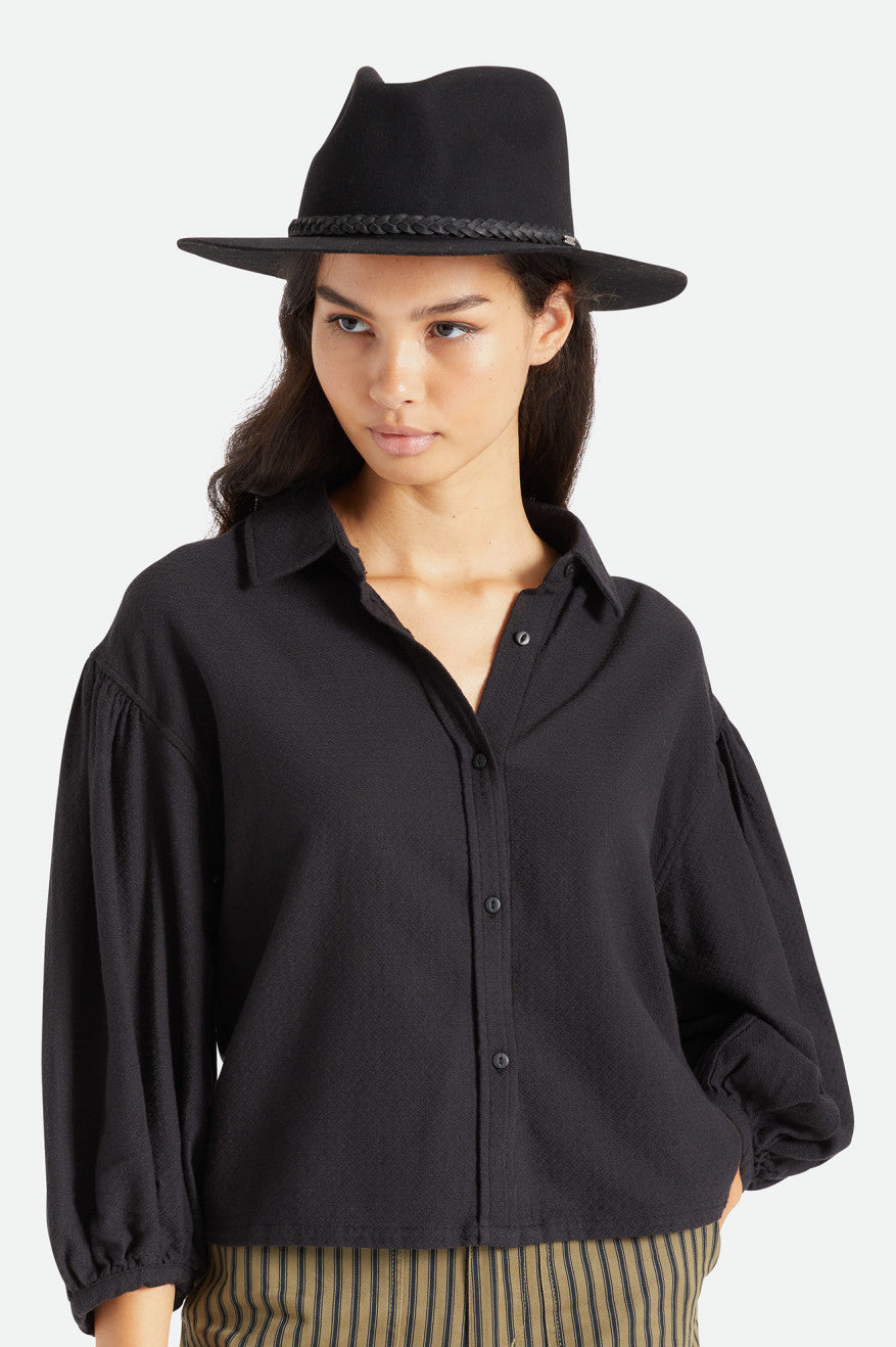 Sombreros De Fieltro Brixton Messer Western Fedora Mujer Negras | FYEKRX782