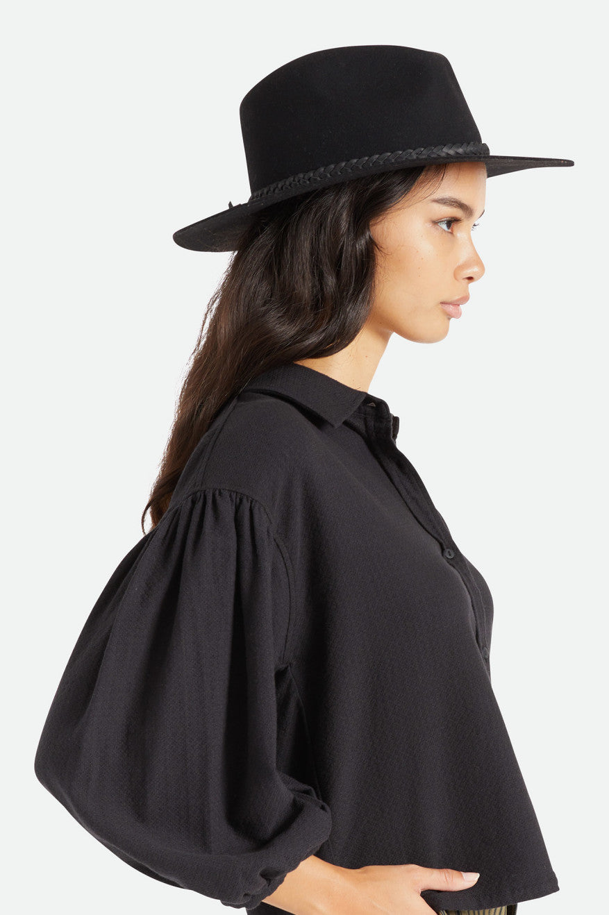 Sombreros De Fieltro Brixton Messer Western Fedora Mujer Negras | FYEKRX782