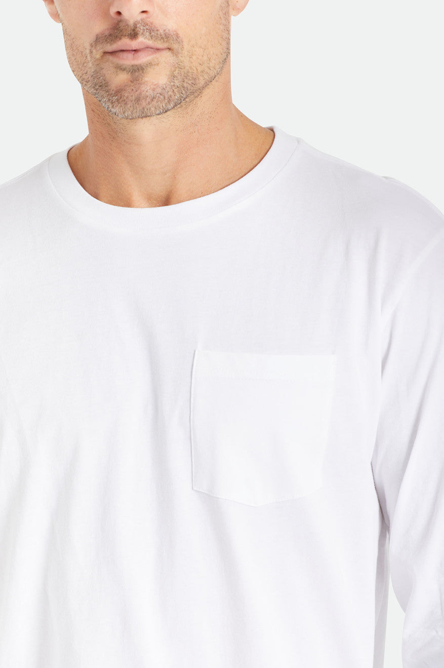 Tops Brixton Basic L/S Pocket Hombre Blancas | RMUIHC546