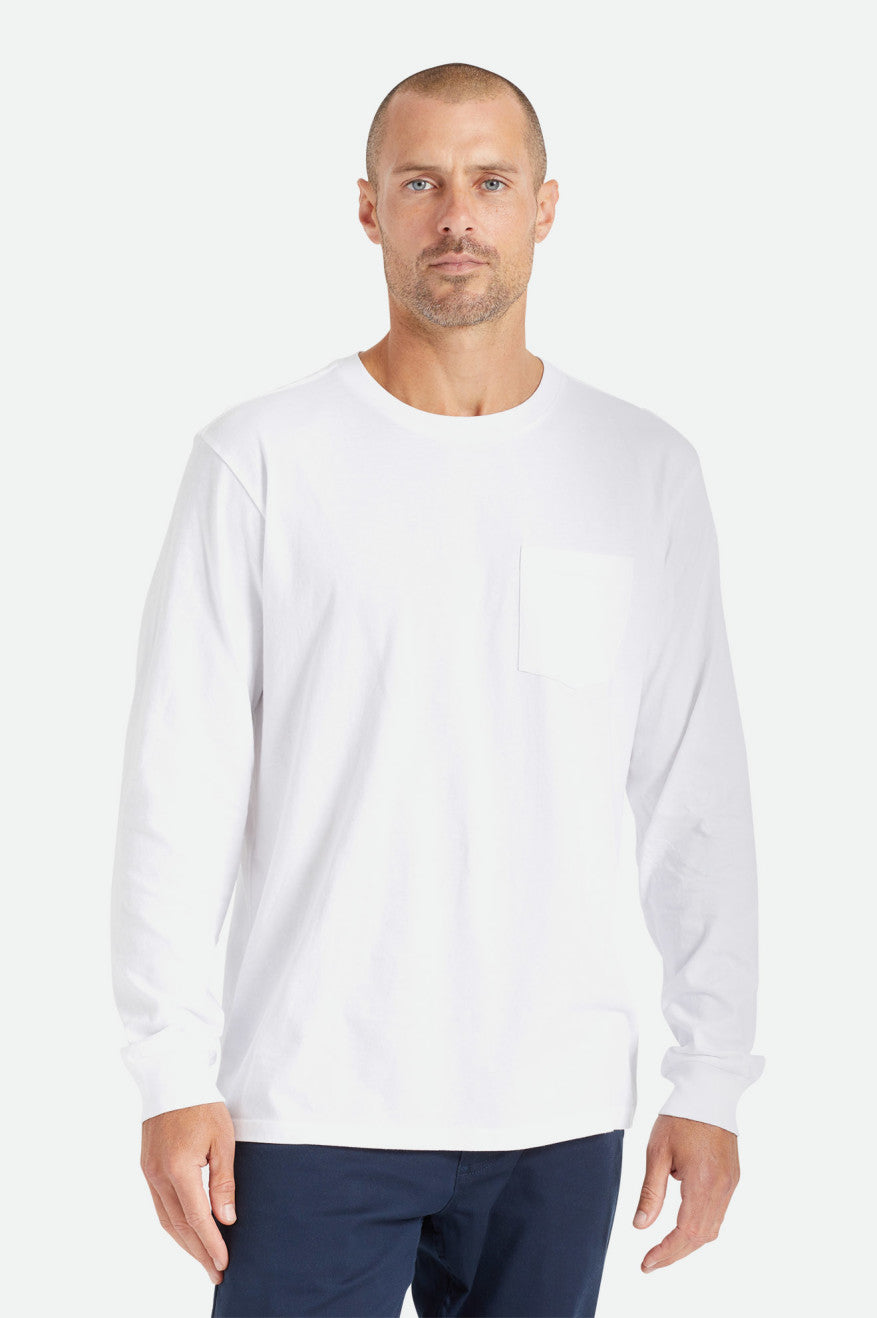 Tops Brixton Basic L/S Pocket Hombre Blancas | RMUIHC546