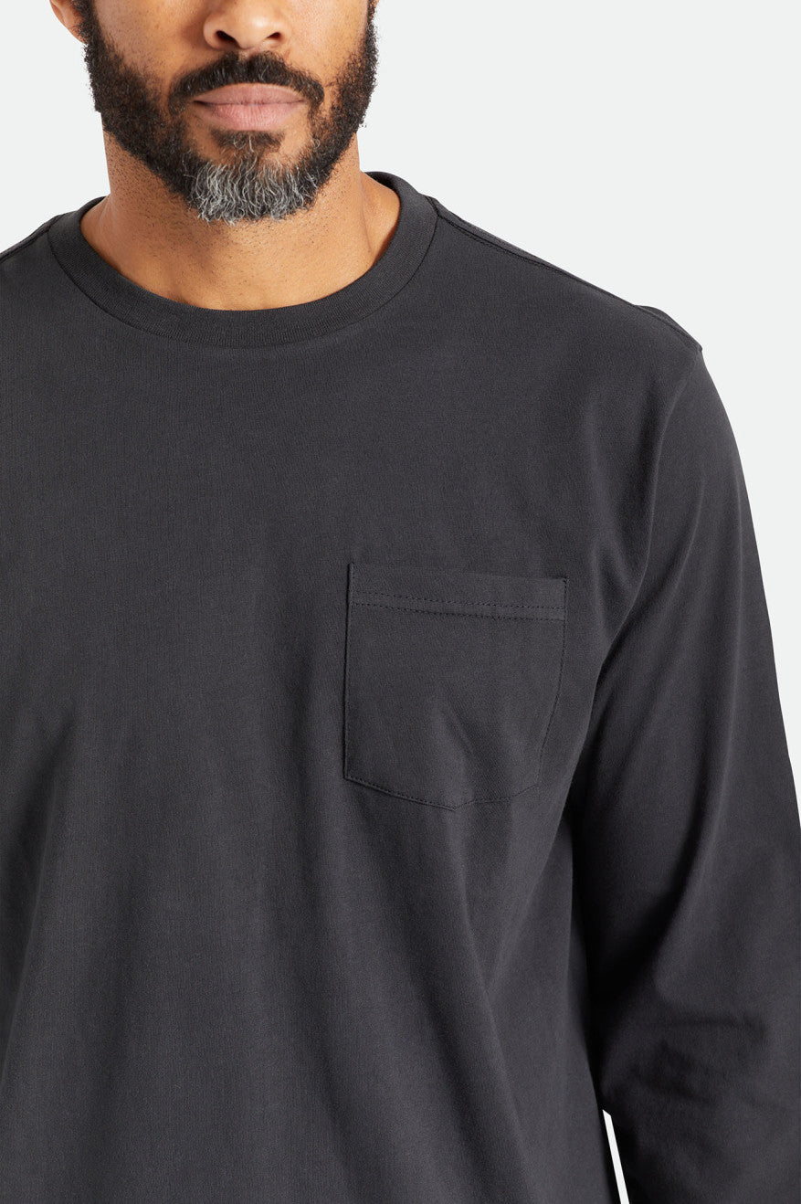 Tops Brixton Basic L/S Pocket Hombre Negras | KNHUSY123