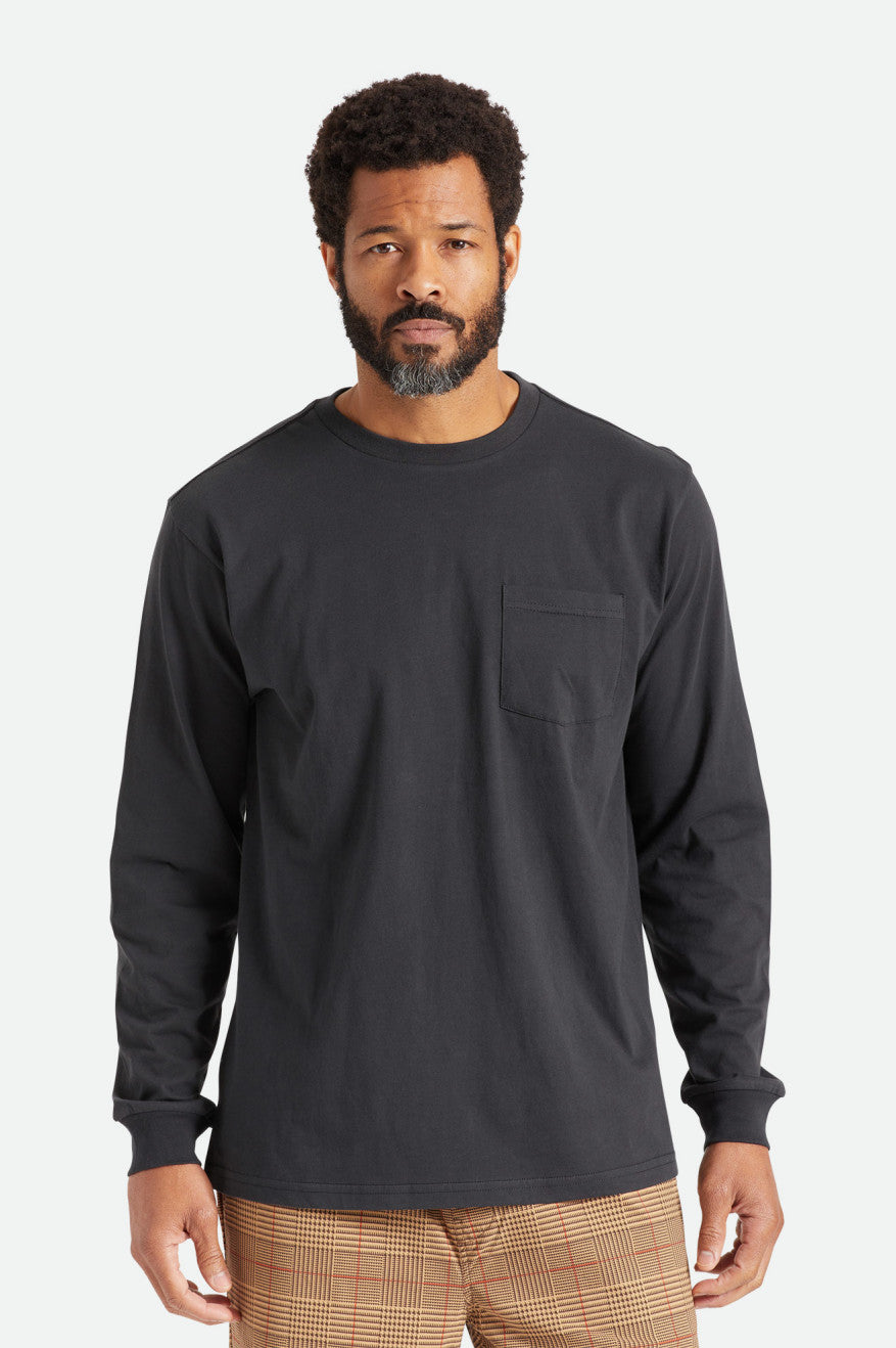 Tops Brixton Basic L/S Pocket Hombre Negras | KNHUSY123