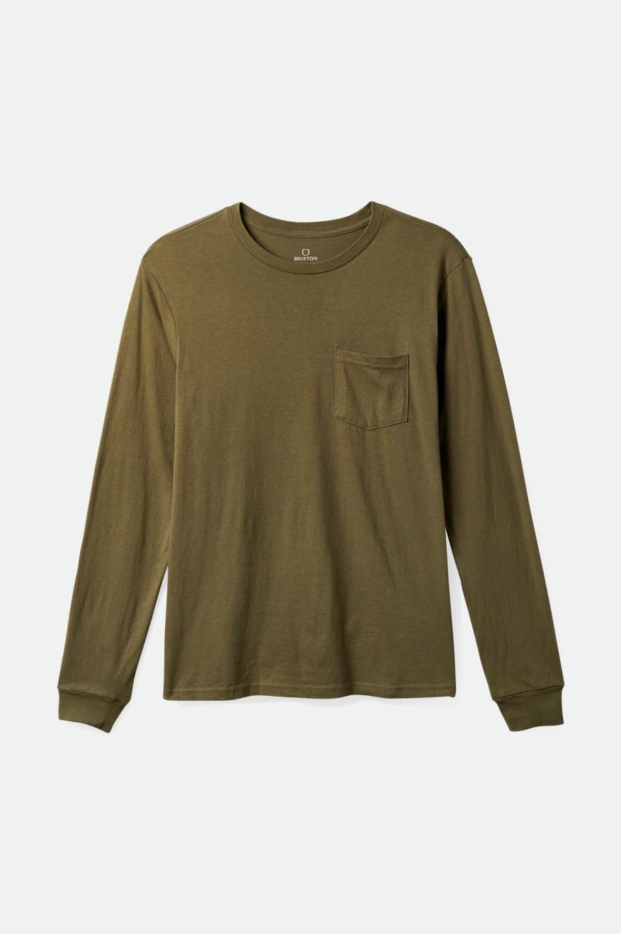 Tops Brixton Basic L/S Pocket Hombre Verde Oliva | SWNILX213