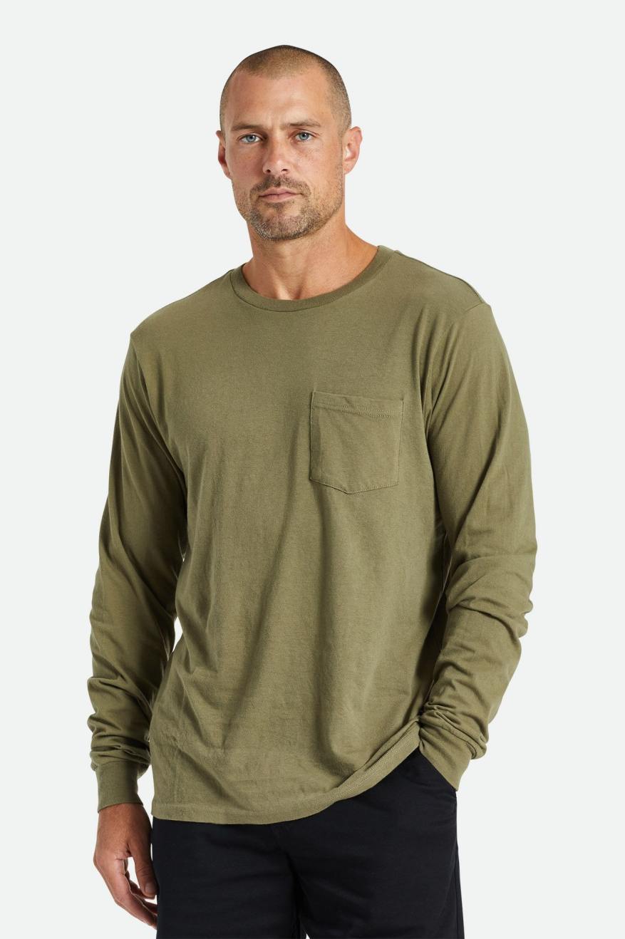 Tops Brixton Basic L/S Pocket Hombre Verde Oliva | SWNILX213