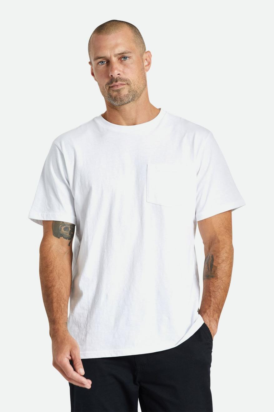 Tops Brixton Basic S/S Pocket Hombre Blancas | TIOCYE628