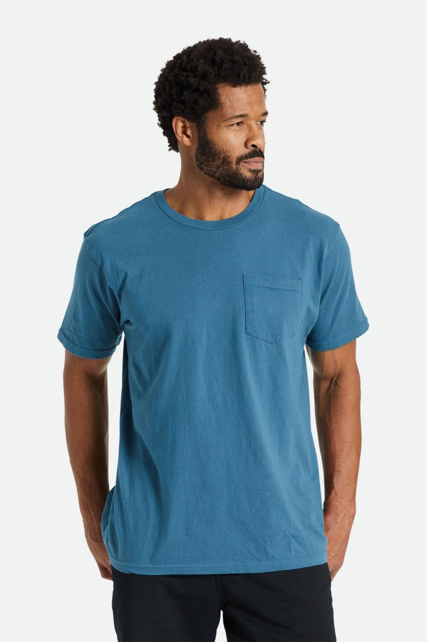 Tops Brixton Basic S/S Pocket Hombre Turquesa | TZXALK673