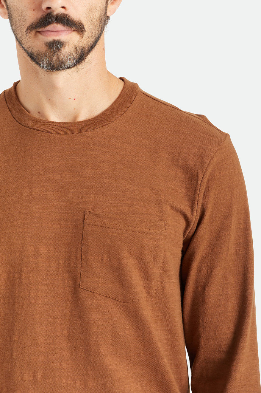 Tops Brixton Basic Slub L/S Pocket Hombre Marrones | BDTLYC051