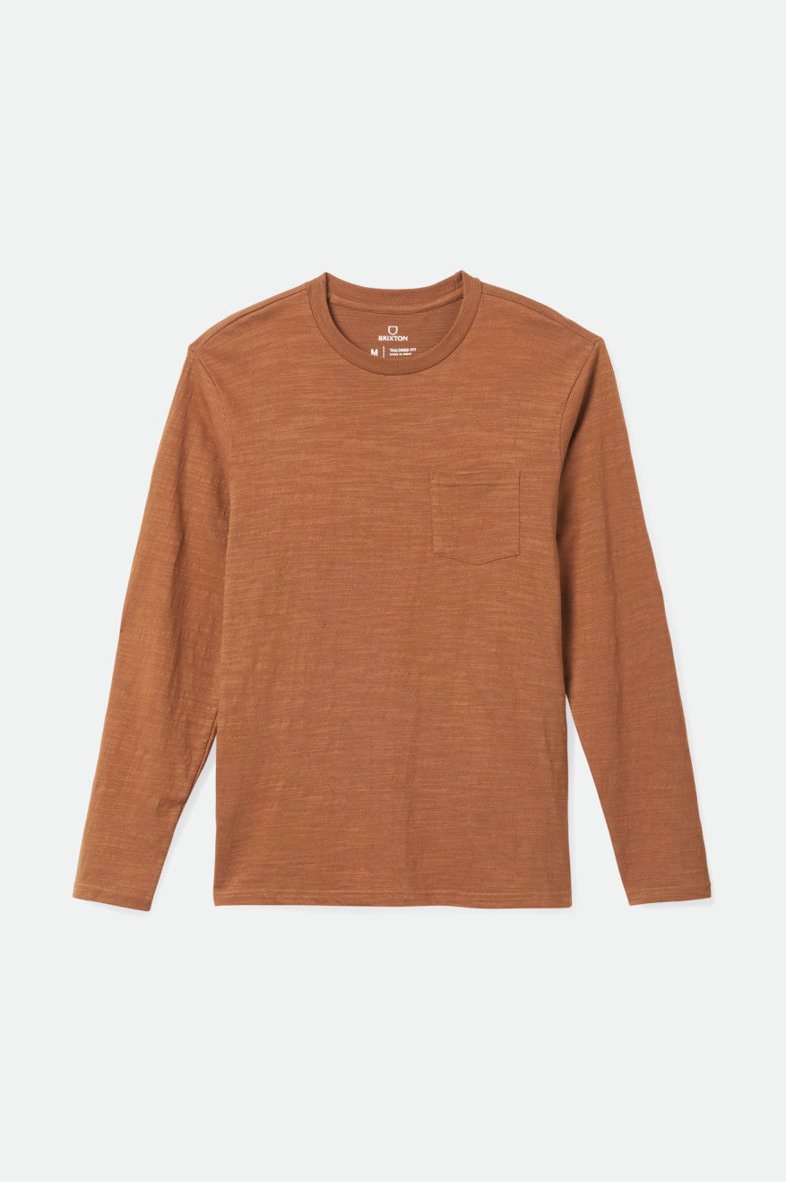 Tops Brixton Basic Slub L/S Pocket Hombre Marrones | BDTLYC051