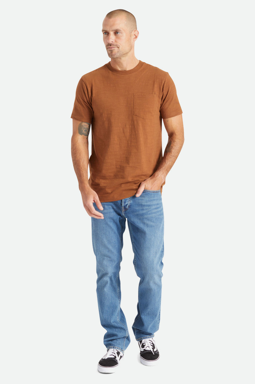 Tops Brixton Basic Slub S/S Pocket Hombre Marrones | IZTYUW792