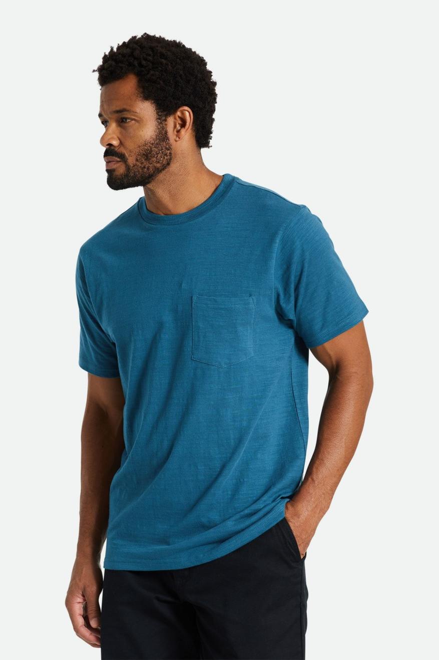 Tops Brixton Basic Slub S/S Pocket Hombre Turquesa | TEIGVB581