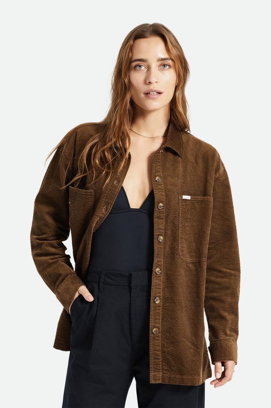 Tops Brixton Dundee Corduroy Overshirt Mujer Marrones | PSBGCE219