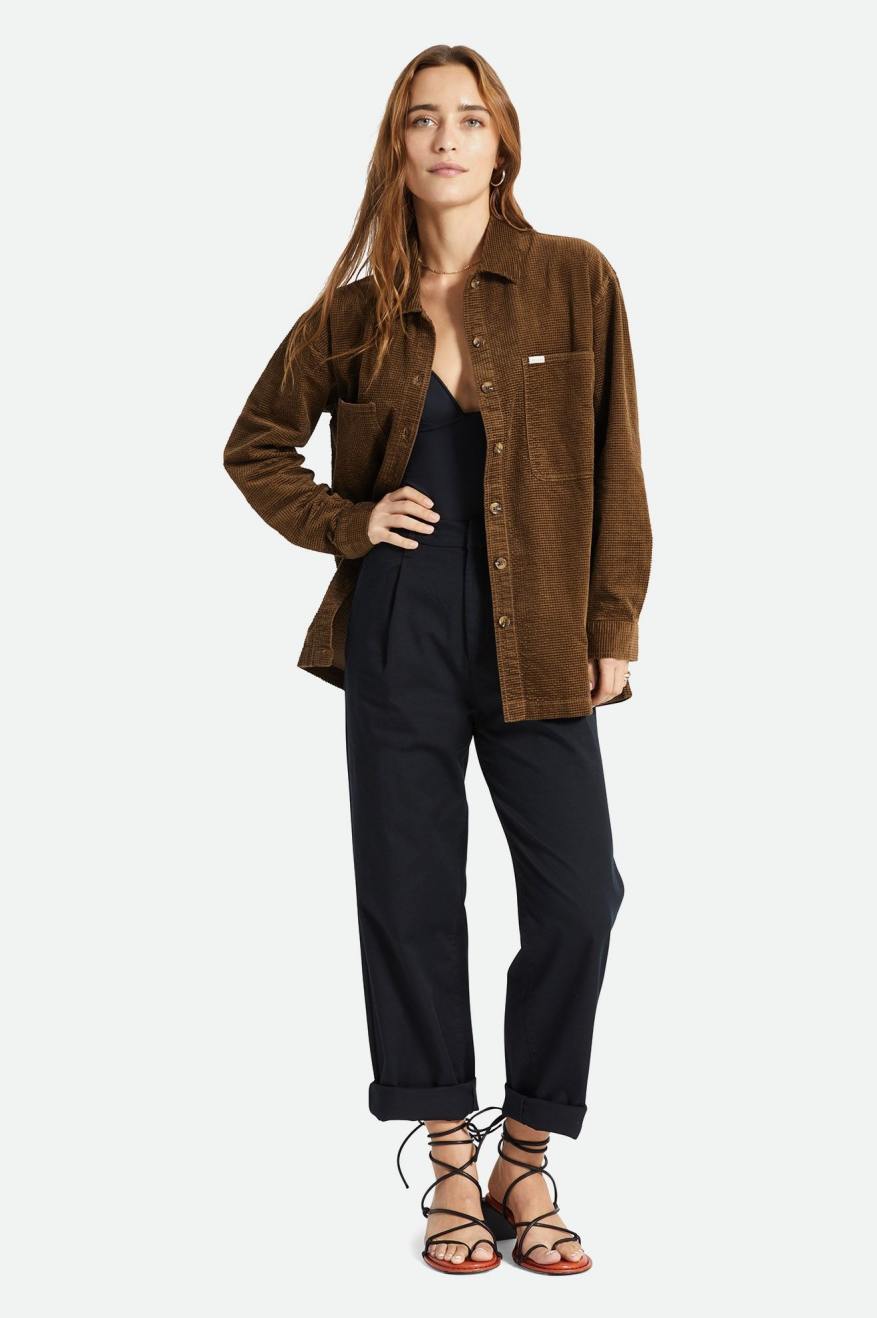 Tops Brixton Dundee Corduroy Overshirt Mujer Marrones | PSBGCE219