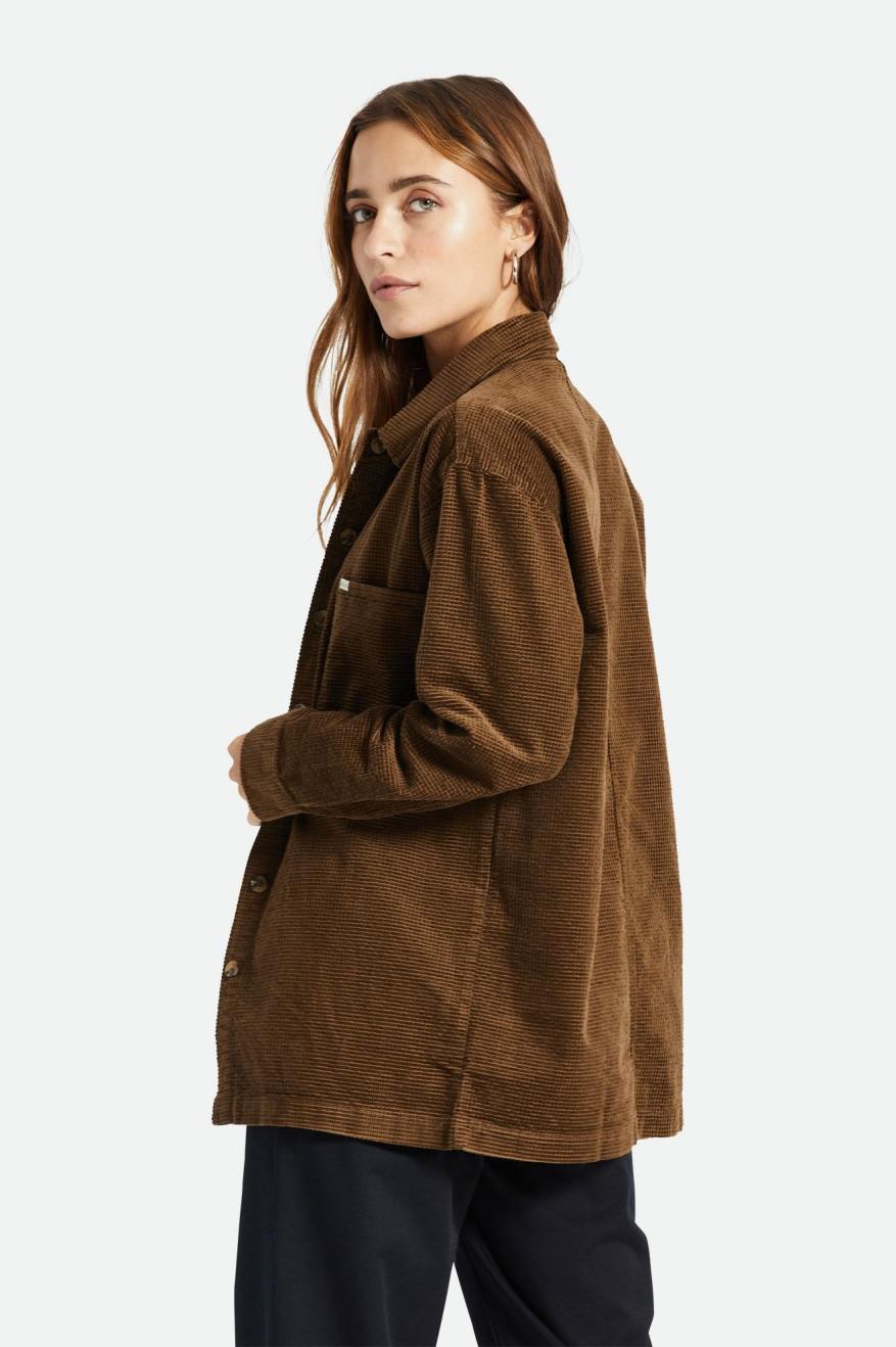 Tops Brixton Dundee Corduroy Overshirt Mujer Marrones | PSBGCE219