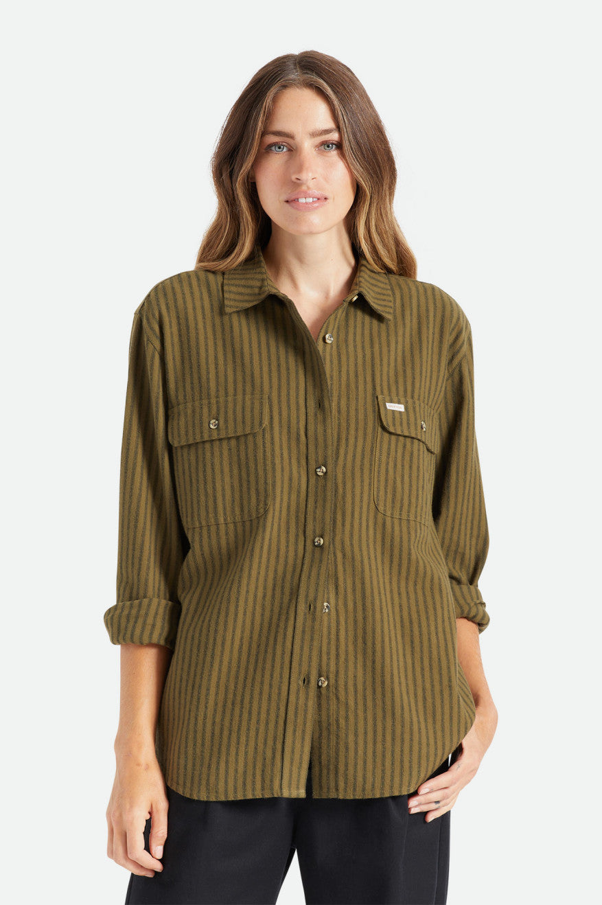 Tops De Franela Brixton Bowery Boyfriend L/S Mujer Verde Oliva | OWPNRS816