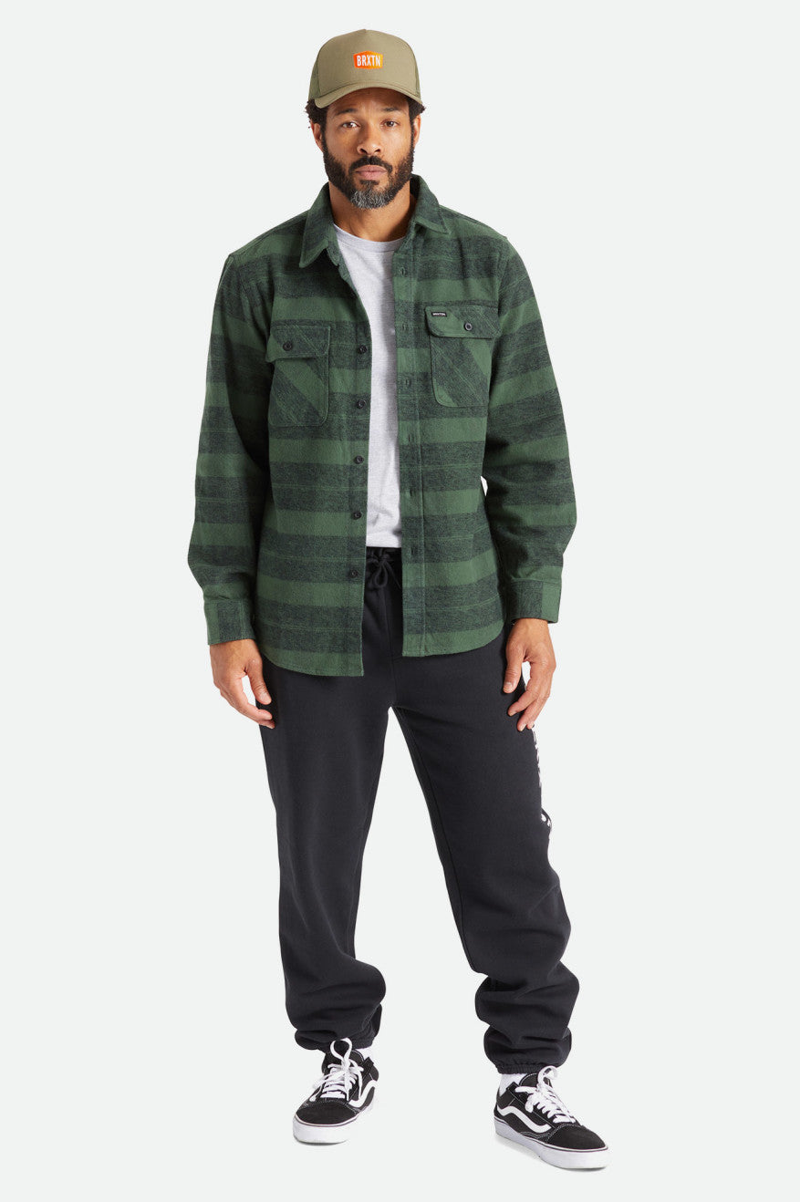 Tops De Franela Brixton Bowery Heavy Weight L/S Hombre Verde | GKWETI764