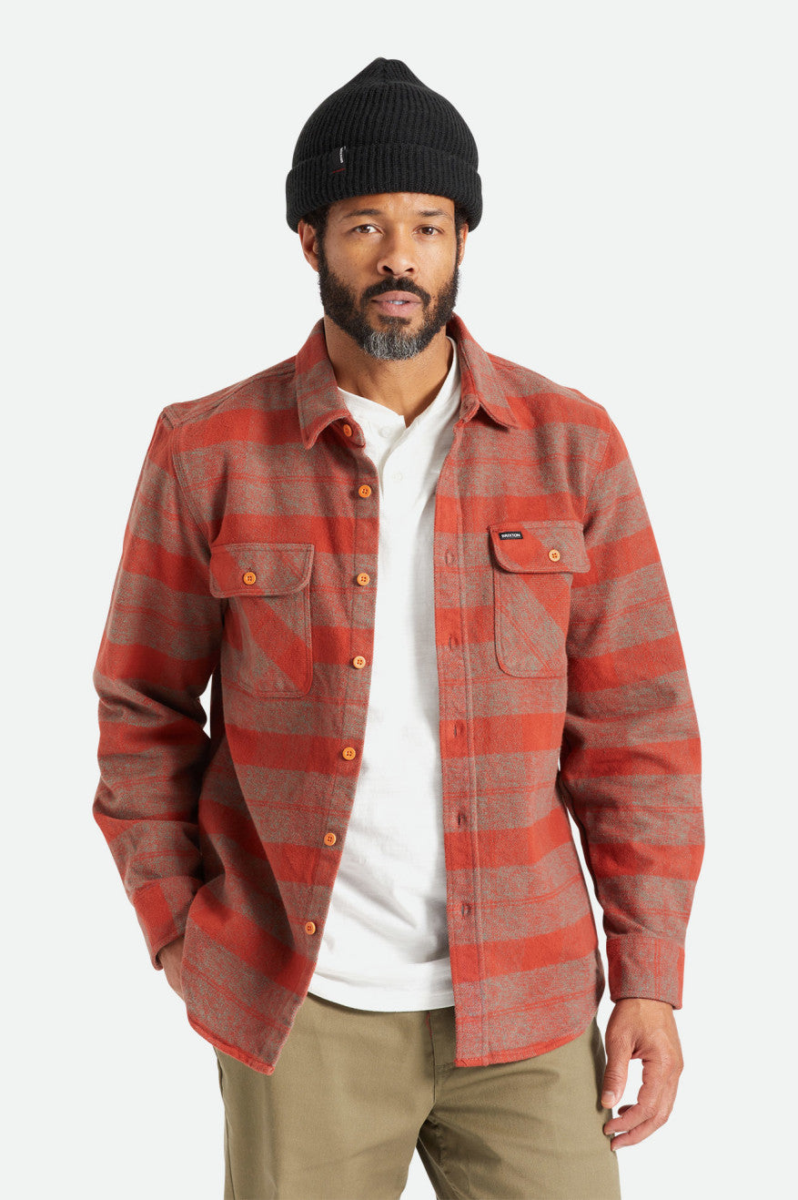 Tops De Franela Brixton Bowery Heavy Weight L/S Hombre Rojas | LKBRMI428