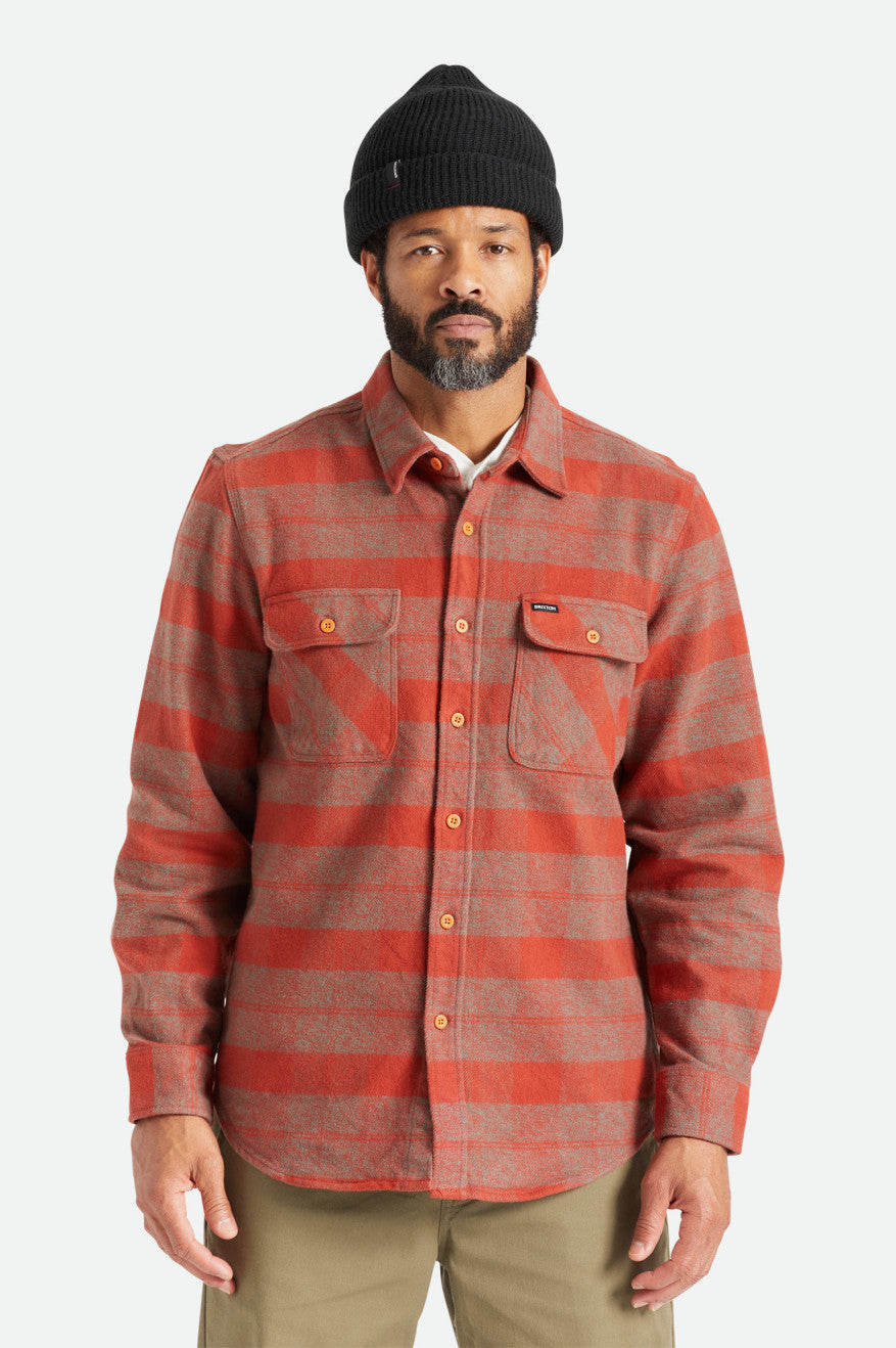 Tops De Franela Brixton Bowery Heavy Weight L/S Hombre Rojas | LKBRMI428