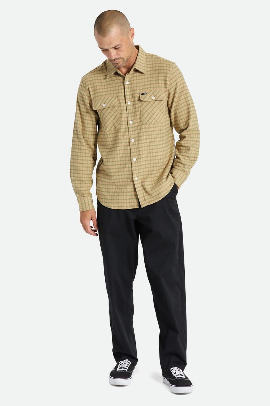 Tops De Franela Brixton Bowery Stretch L/S Utility Hombre Beige Verde Oliva | NXEOMB260