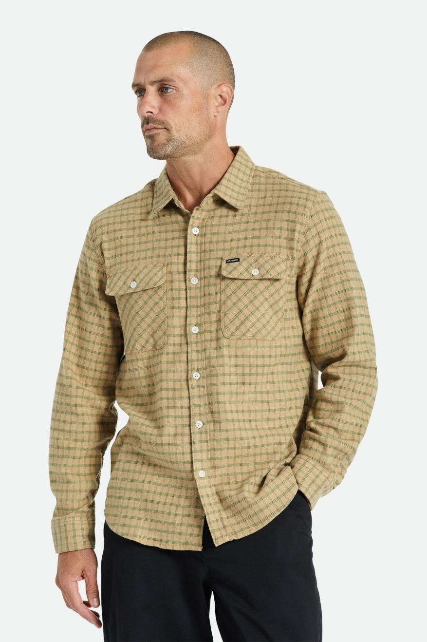 Tops De Franela Brixton Bowery Stretch L/S Utility Hombre Beige Verde Oliva | NXEOMB260