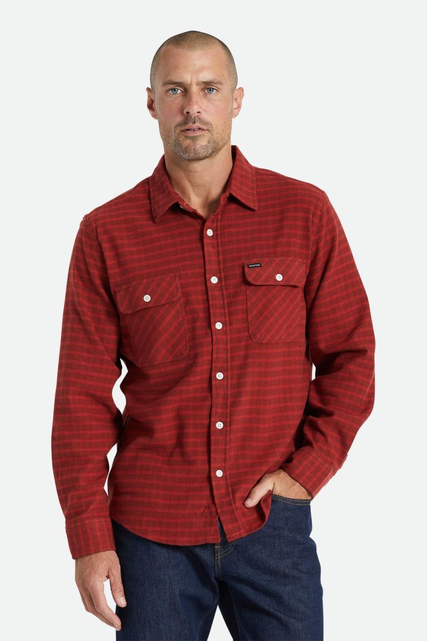 Tops De Franela Brixton Bowery Stretch L/S Utility Hombre Rojas | OPNLMJ316