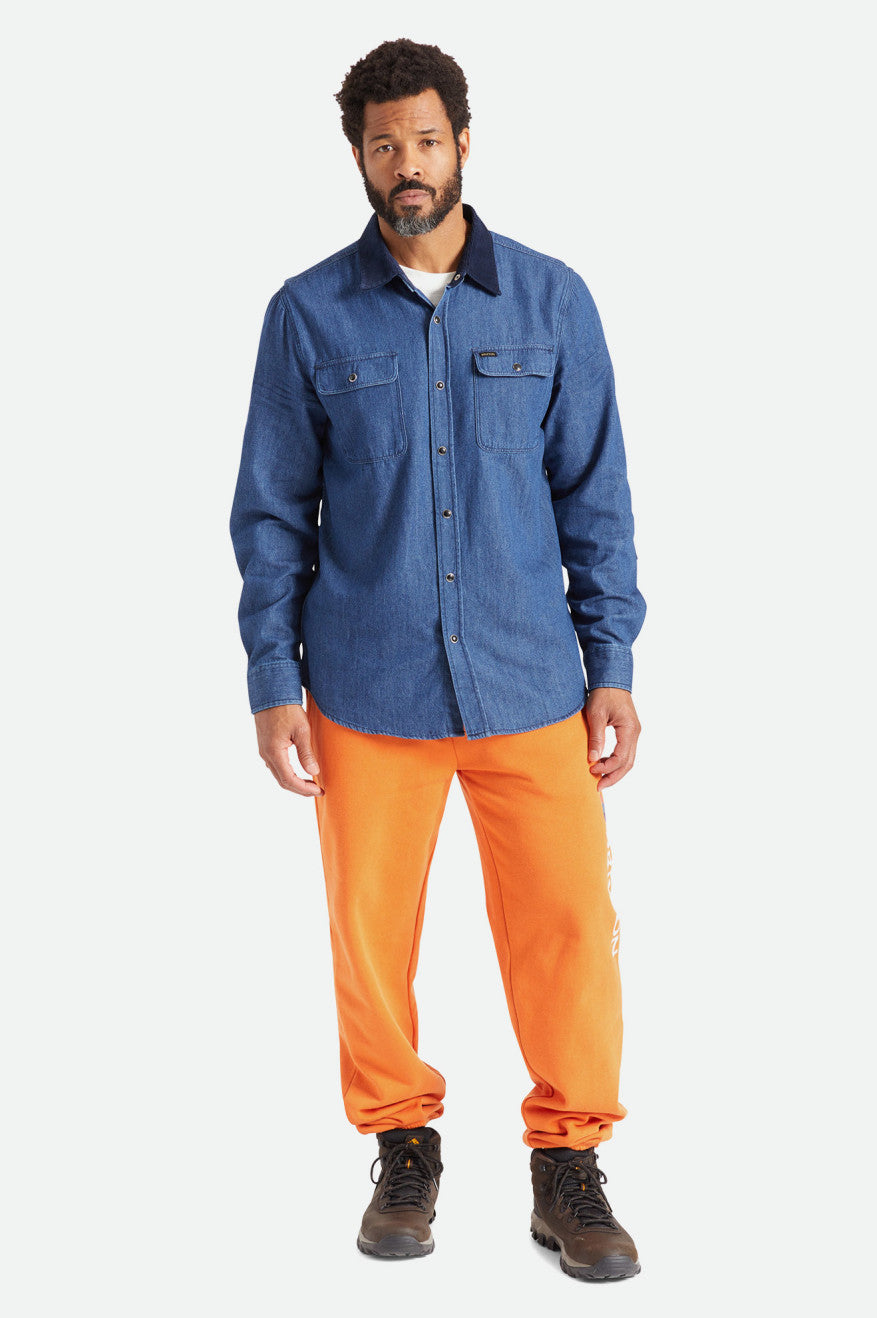 Tops Tejidos Brixton Bowery Reserve L/S Woven Hombre Azules | CANUWQ052