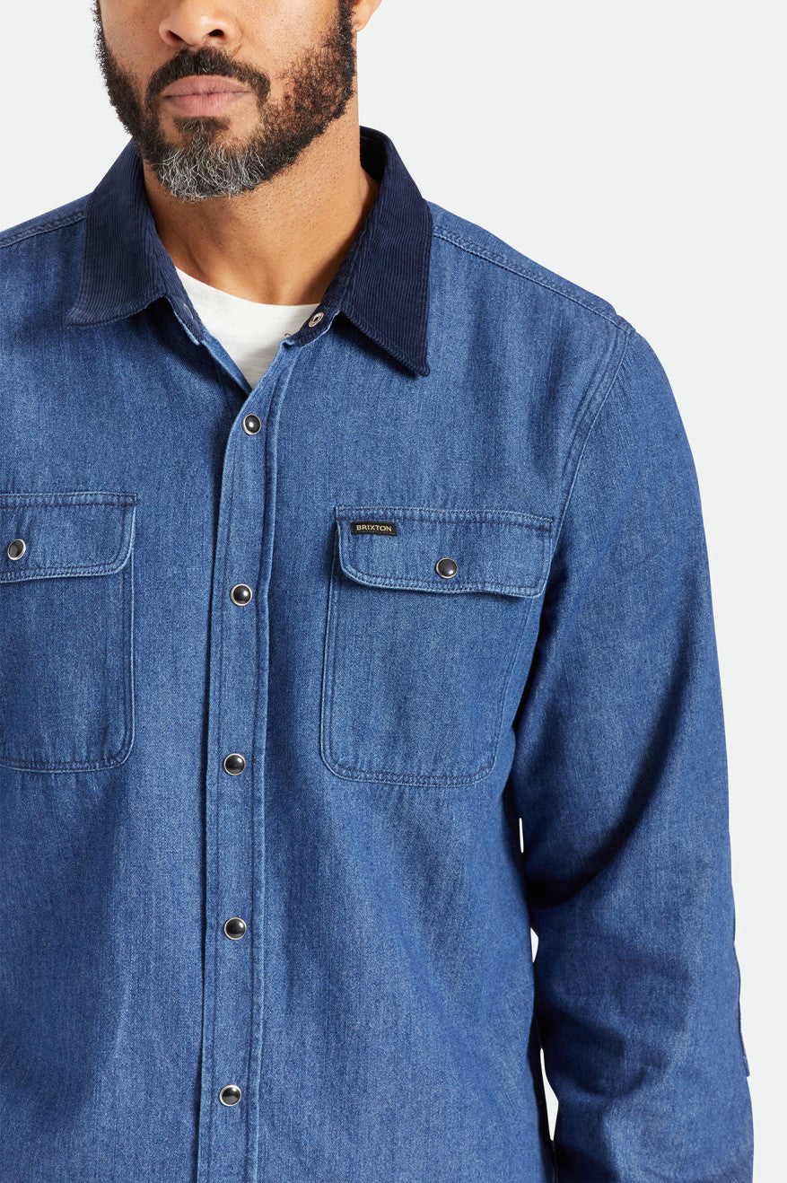 Tops Tejidos Brixton Bowery Reserve L/S Woven Hombre Azules | CANUWQ052