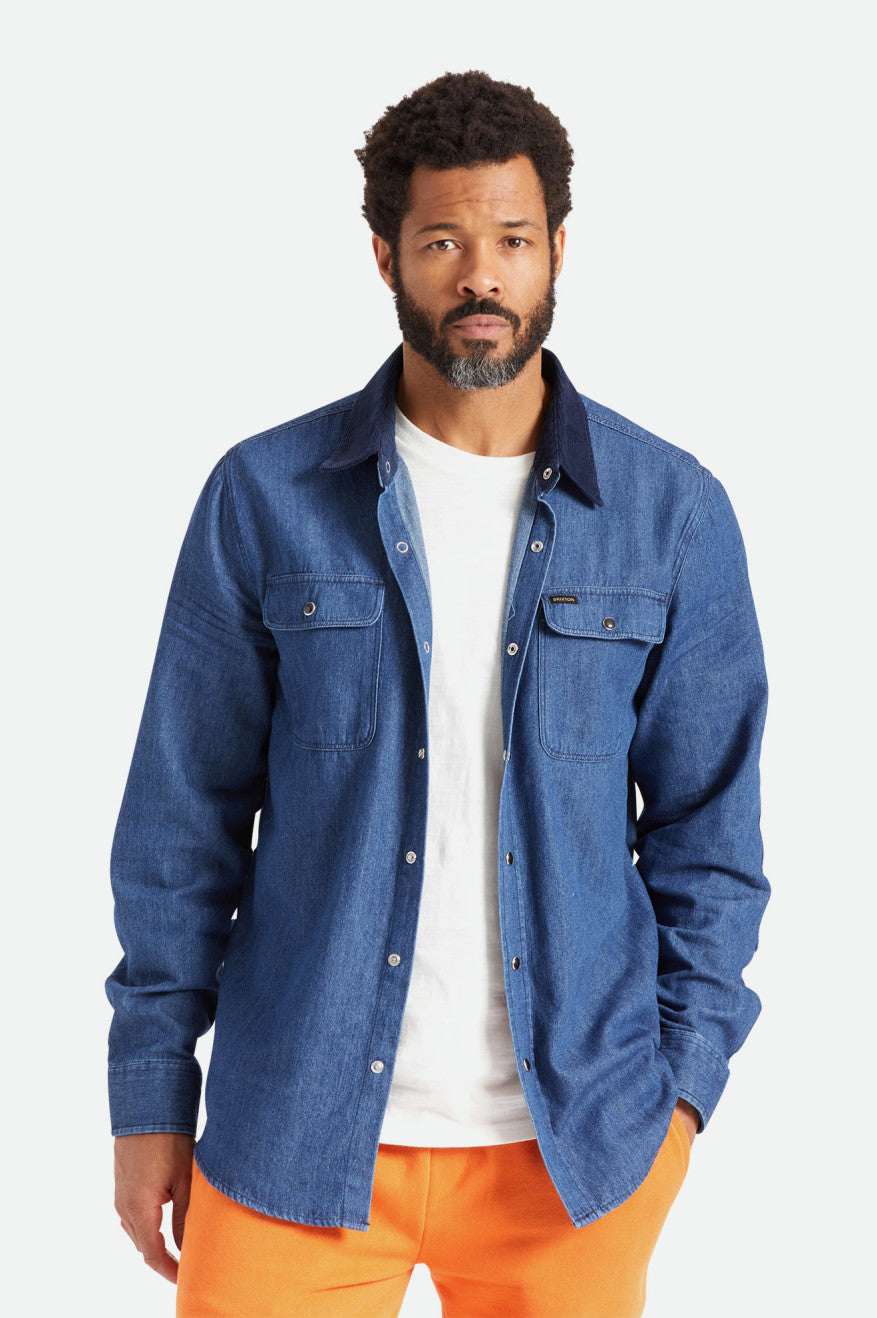 Tops Tejidos Brixton Bowery Reserve L/S Woven Hombre Azules | CANUWQ052