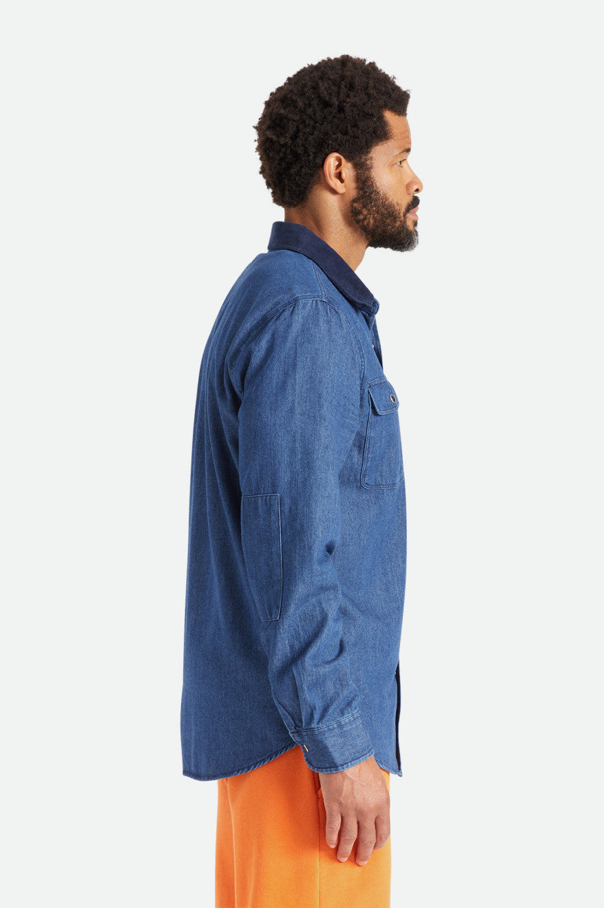 Tops Tejidos Brixton Bowery Reserve L/S Woven Hombre Azules | CANUWQ052