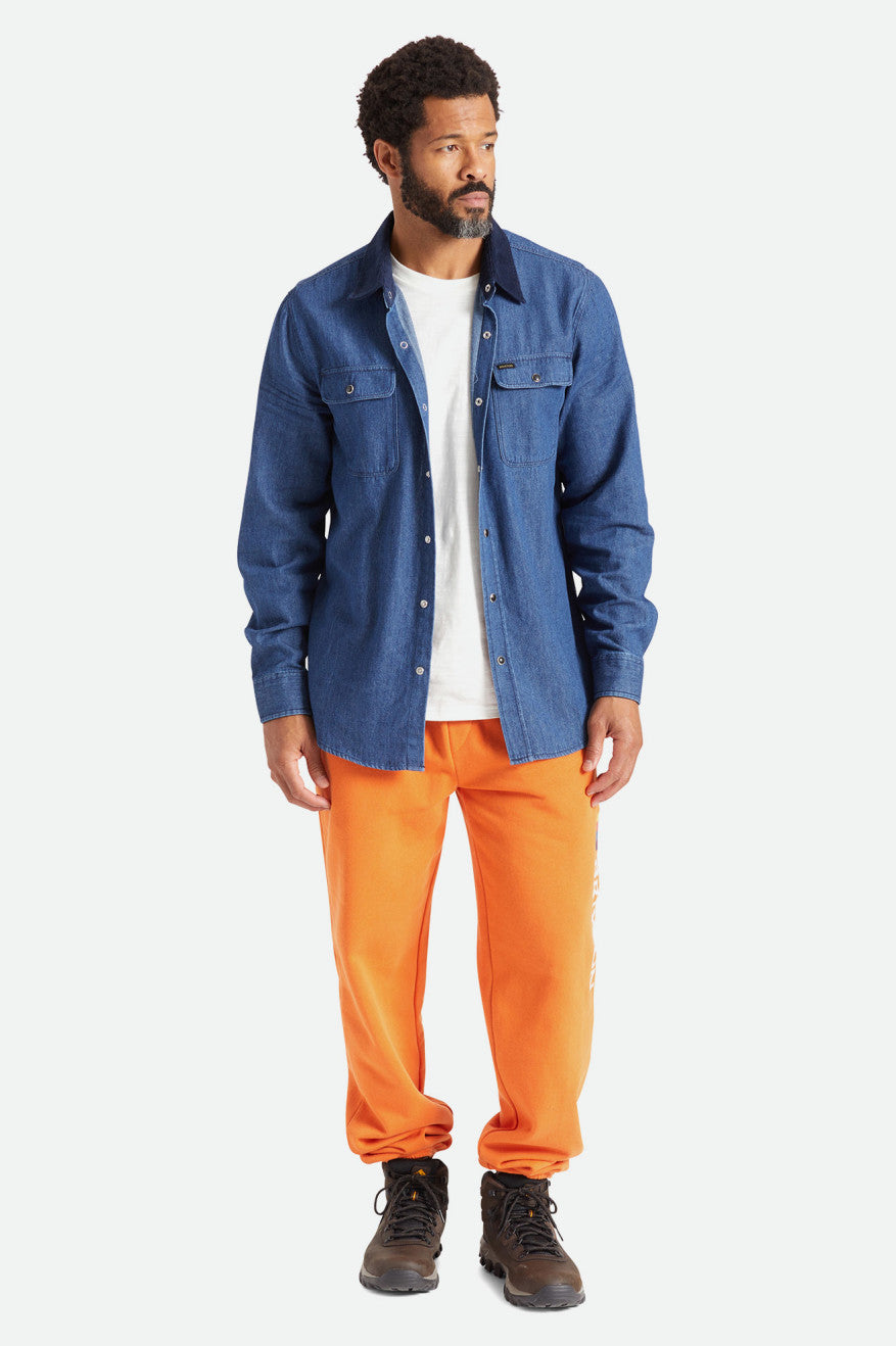 Tops Tejidos Brixton Bowery Reserve L/S Woven Hombre Azules | CANUWQ052