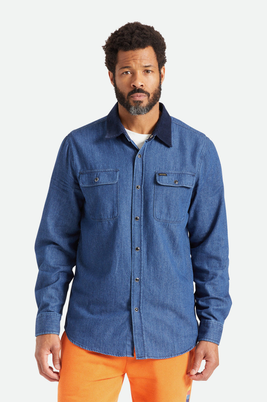 Tops Tejidos Brixton Bowery Reserve L/S Woven Hombre Azules | CANUWQ052