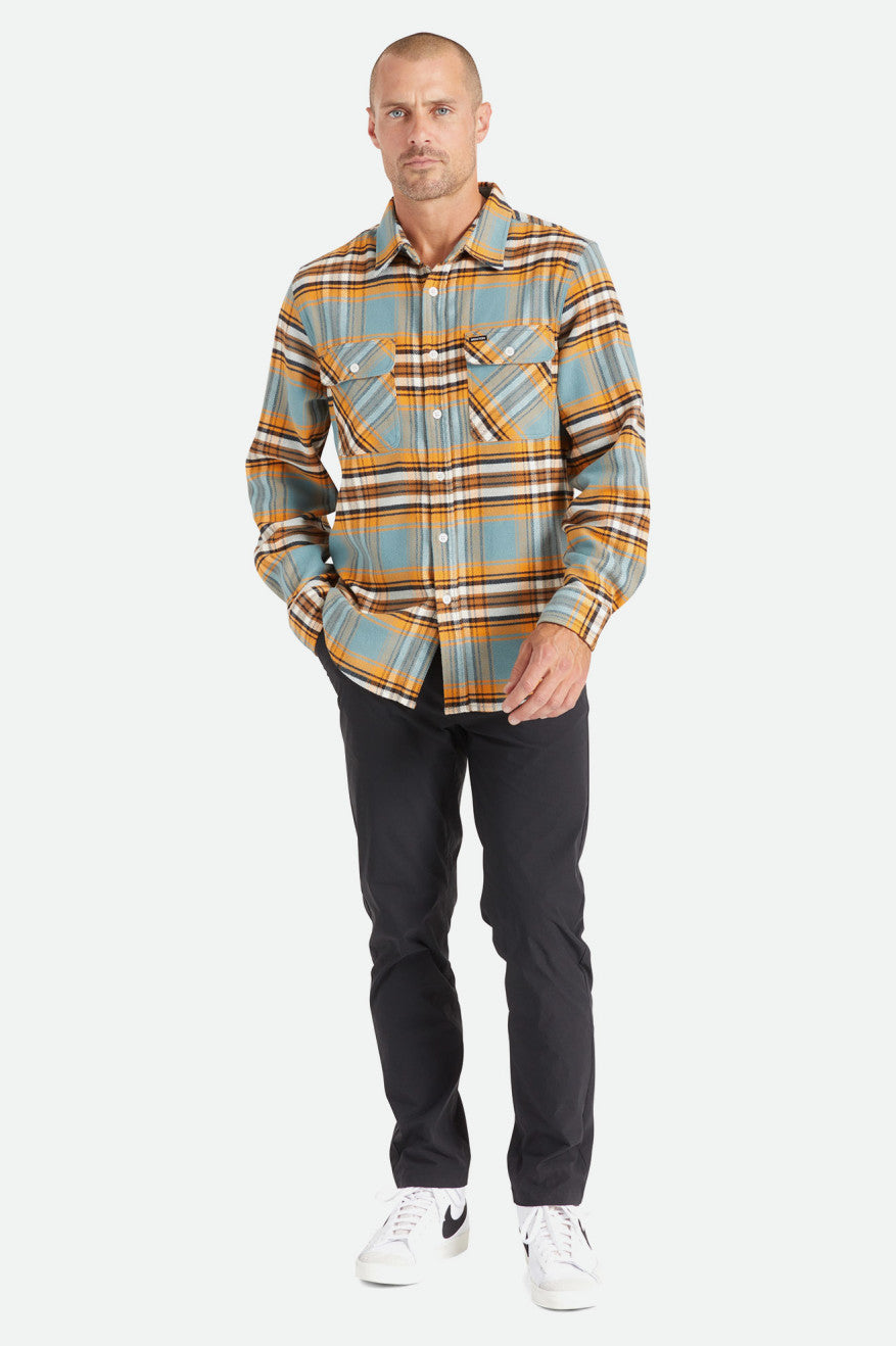 Tops Tejidos Brixton Bowery Stretch L/S Utility Hombre Naranjas Blancas | OULIAB910