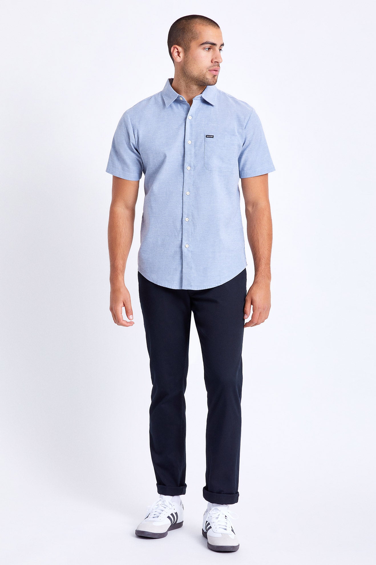 Tops Tejidos Brixton Charter Oxford S/S Hombre Azules Claro | MHVSLE053