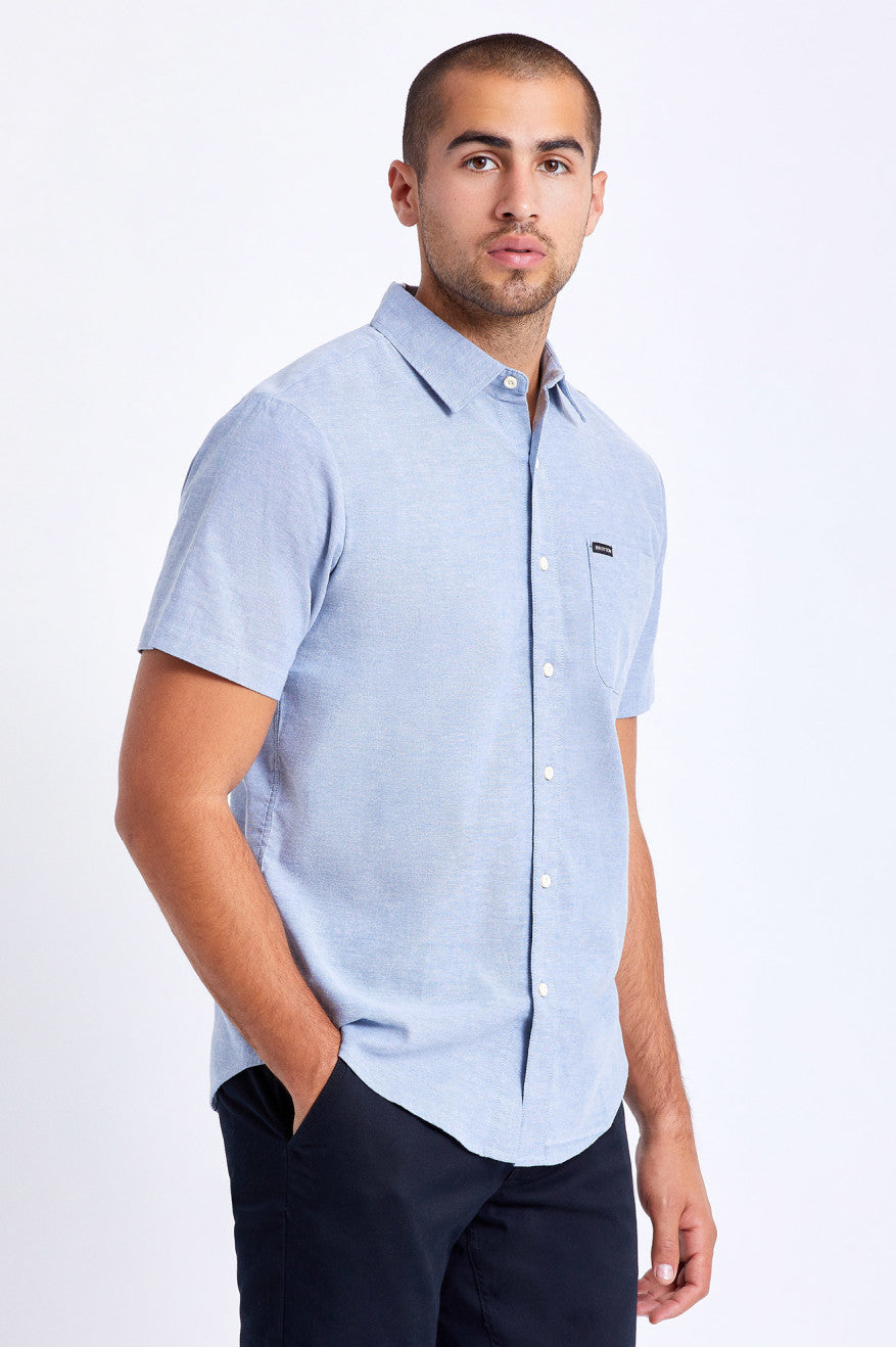 Tops Tejidos Brixton Charter Oxford S/S Hombre Azules Claro | MHVSLE053