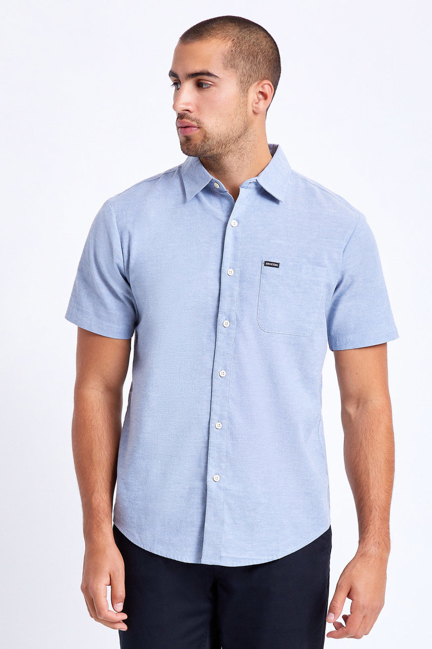 Tops Tejidos Brixton Charter Oxford S/S Hombre Azules Claro | MHVSLE053