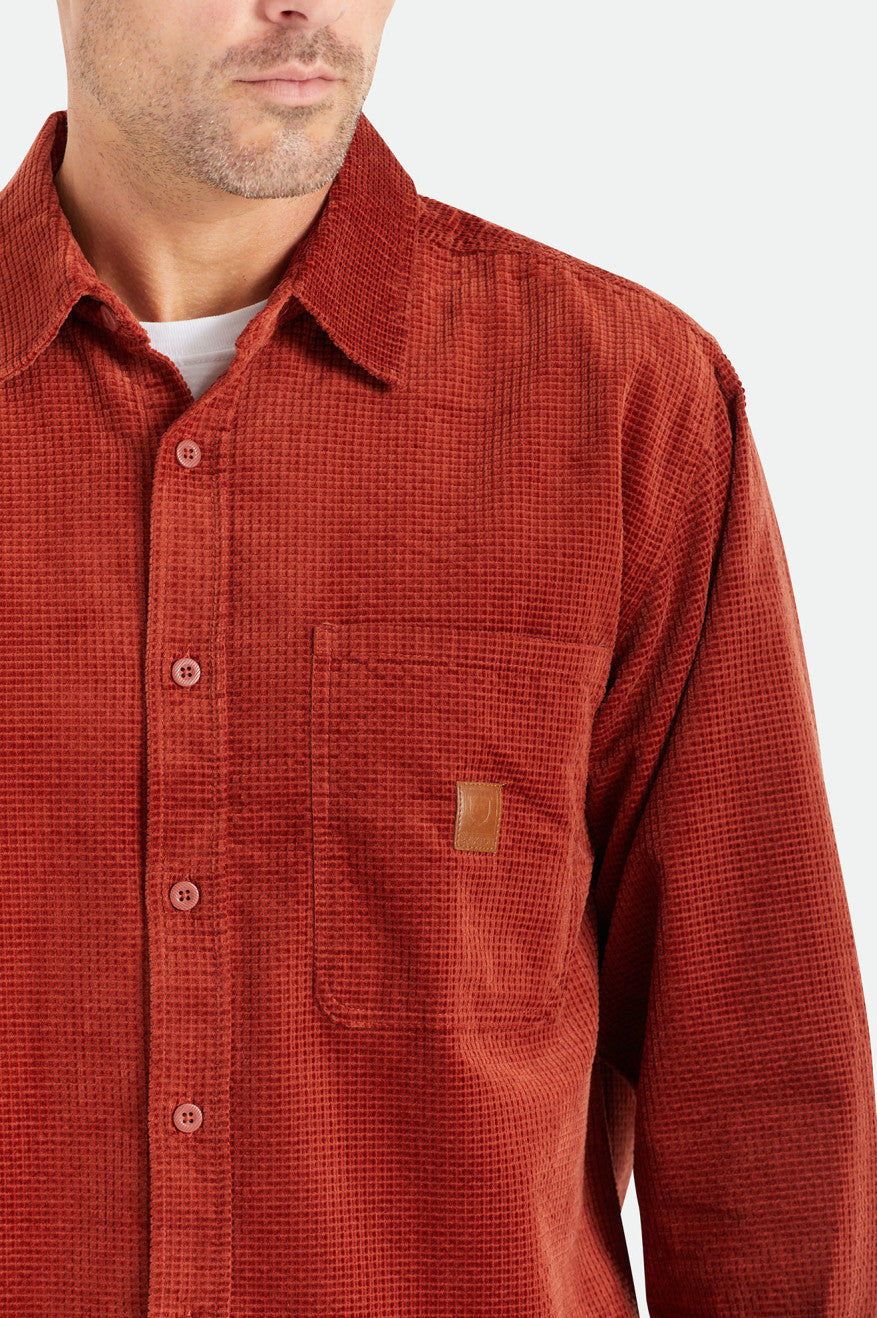 Tops Tejidos Brixton Porter L/S Waffle Corduroy Hombre Rojas | CBXUZR057